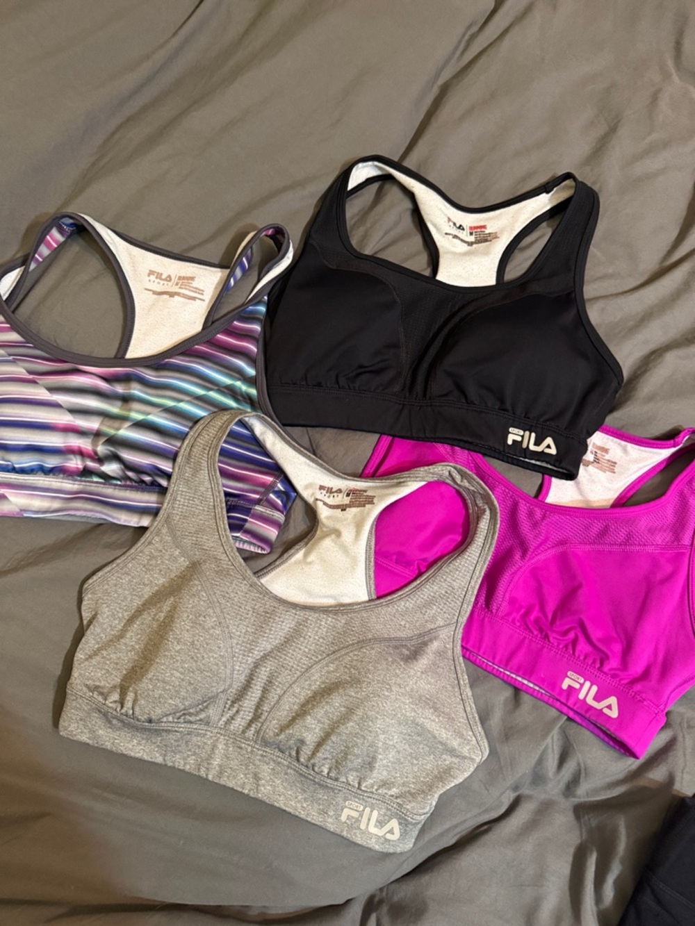 Fila Women's Sports Bra Pack - Black, Gray, Pink, Multicolor Stripe